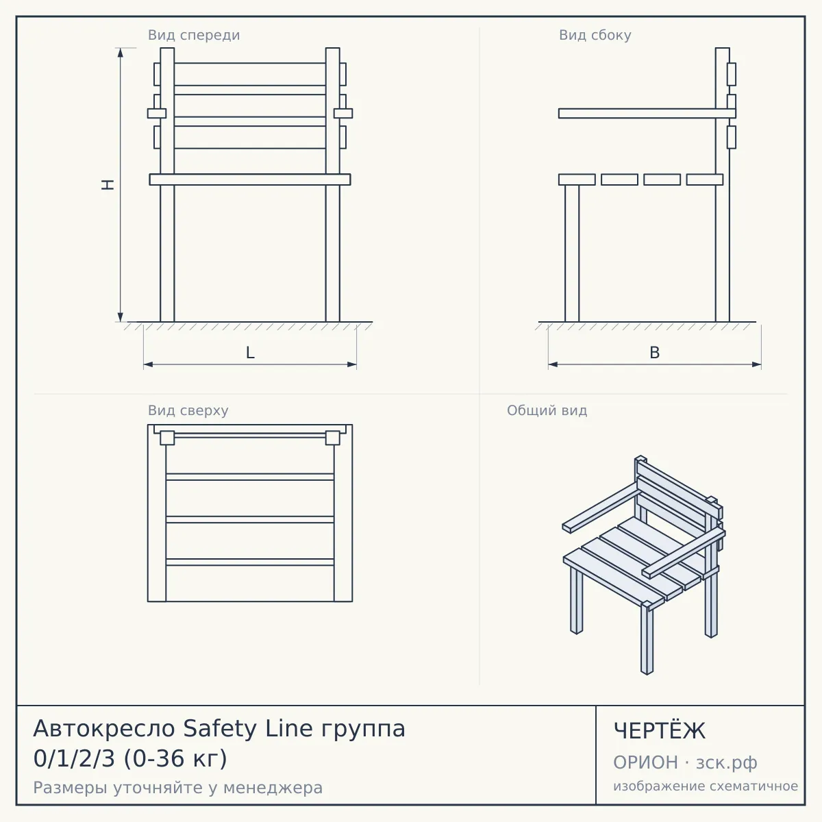 Автокресло Safety Line группа 0/1/2/3 (0-36 кг) — чертёж