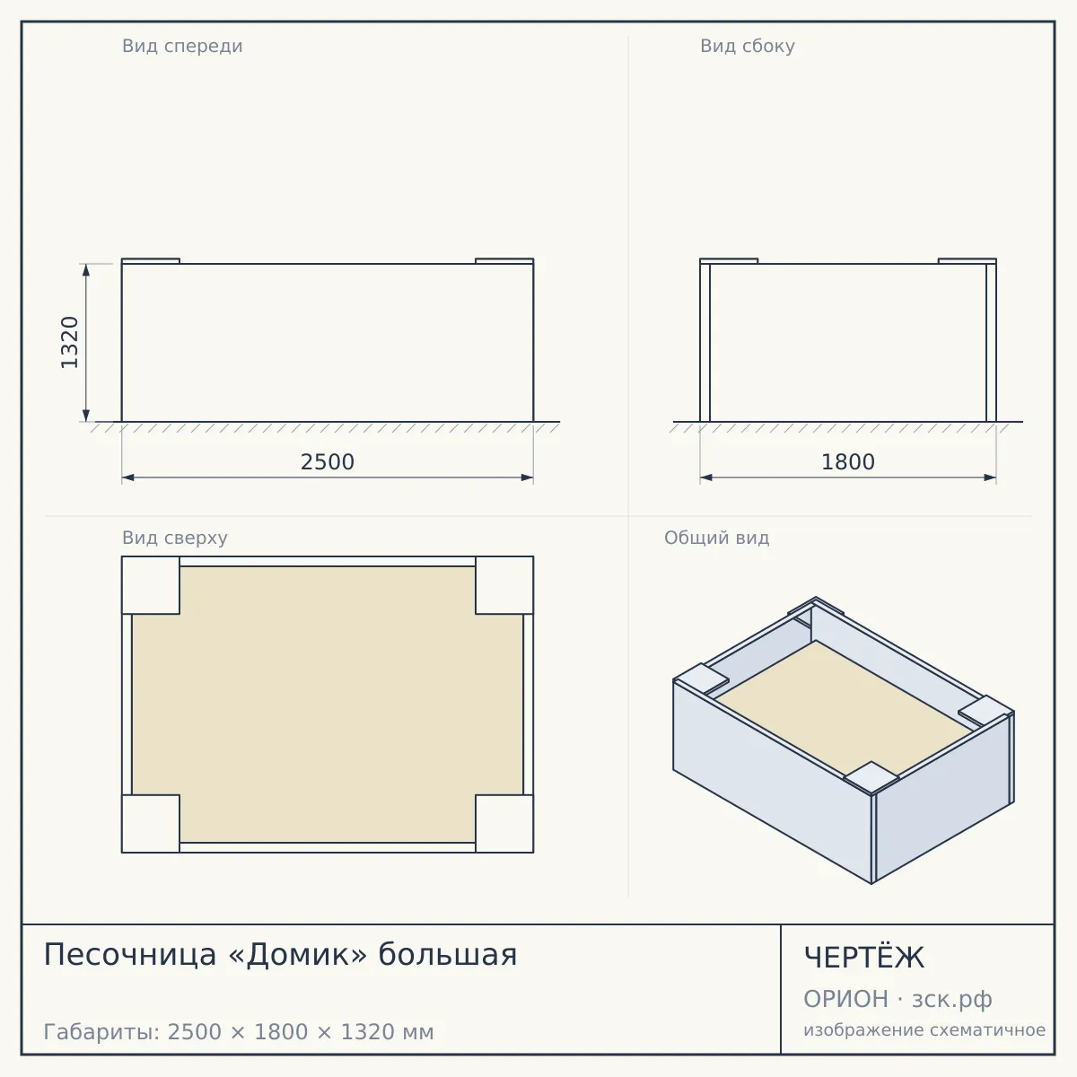 Песочница «Домик» большая — чертёж